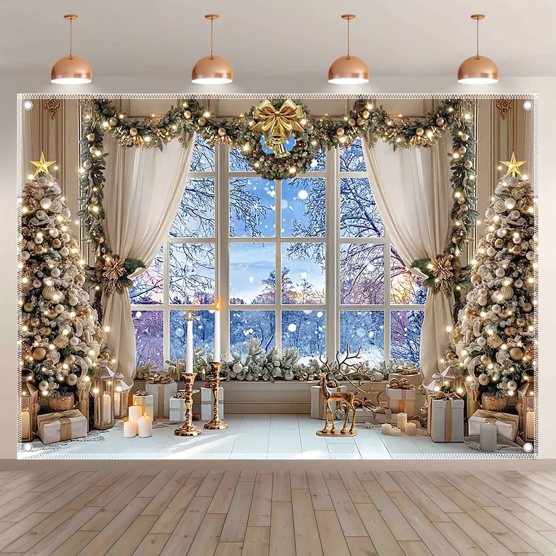 Avion 2D, 1 pièce, scène de neige d'hiver, arrière-plan de photographie de noël, fibre de polyester, décoration de fête intérieure/extérieure