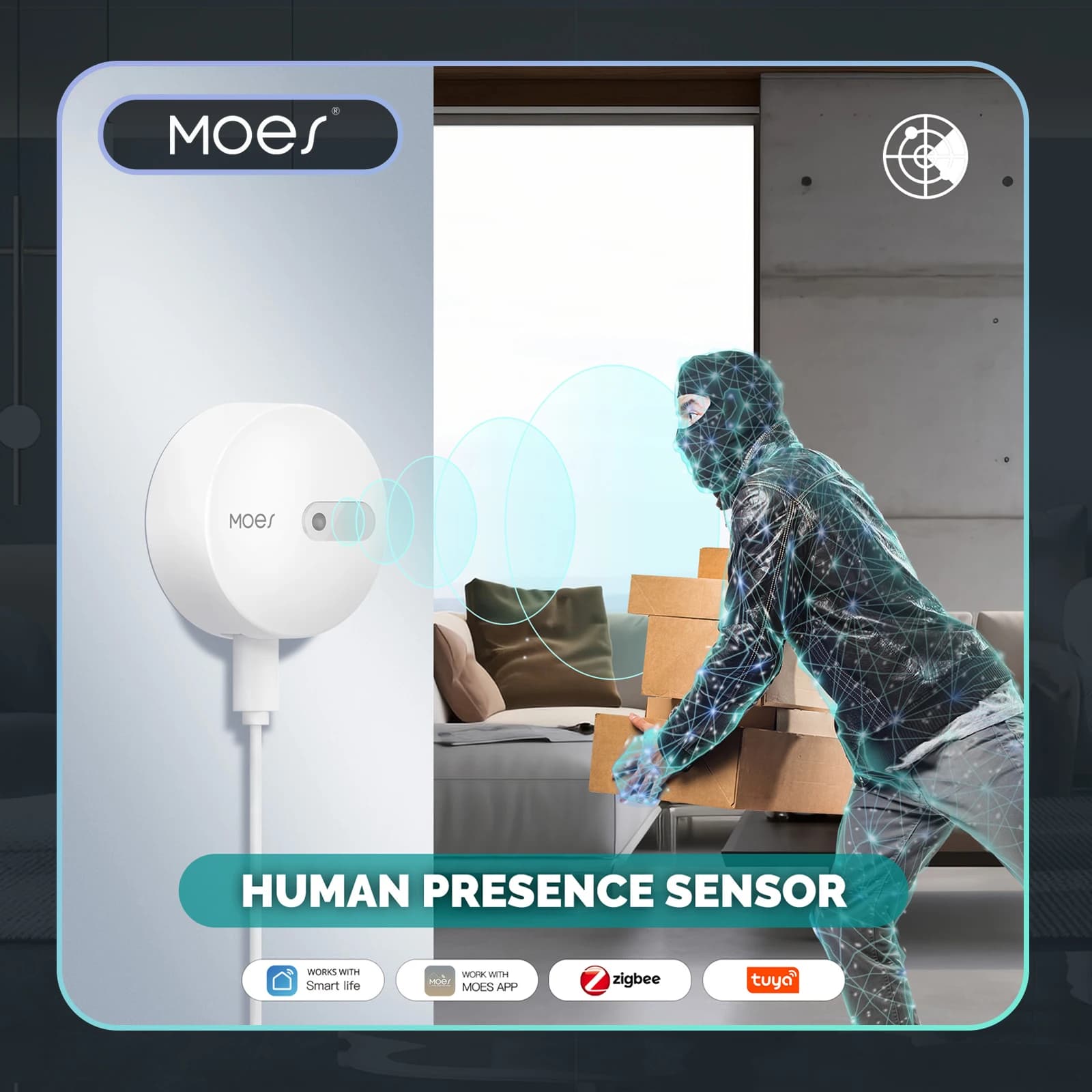MOES-Détecteur de présence humaine Zigequation, détection d'onde radar, capteur pour la sécurité à domicile, Tuya Smart Human Body Exists