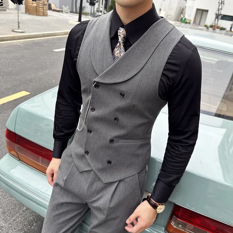 Gilet de costume à Double boutonnage pour hommes, de haute qualité, formel, sans manches, coupe cintrée, pour mariage, marié, Banquet, fête,