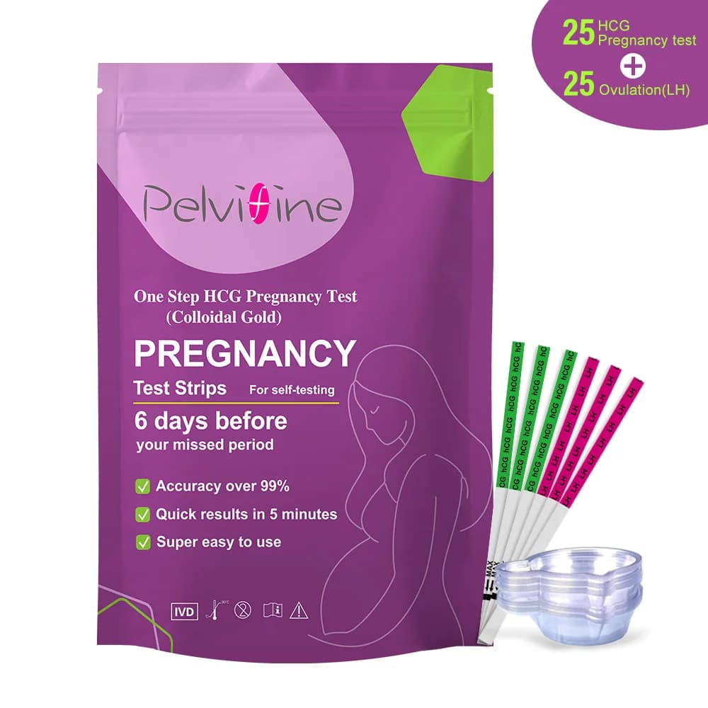 Test de détection précoce HCG Pelvifine pour la fertilité féminine, kit combiné de 25 bandelettes de test d'ovulation et 25 bandelettes de test