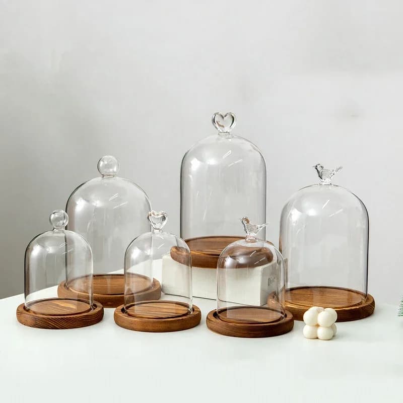 Bougeoir d'aromathérapie, ornements, couvercle en verre anti-poussière, Base en bois, couvercle de bougie d'aromathérapie, boîte d'exposition,