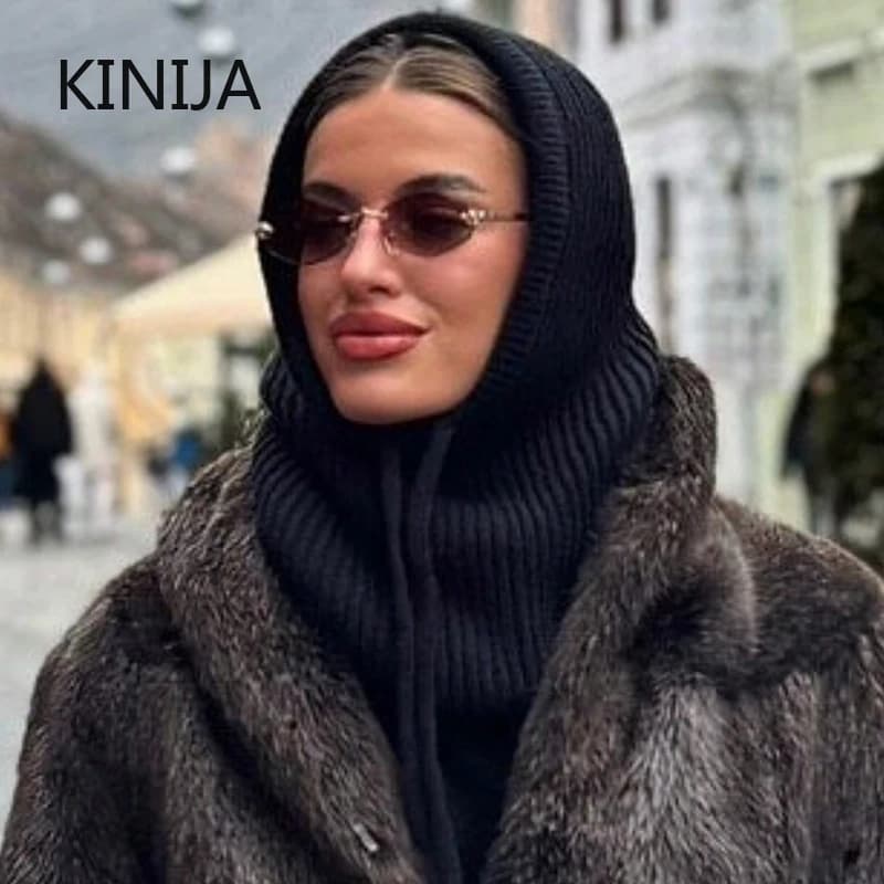 Cagoule tricotée pour femmes, faux col, châle, chapeau à capuche, épais et chaud, chapeau d'hiver, outil de site officiel, unique