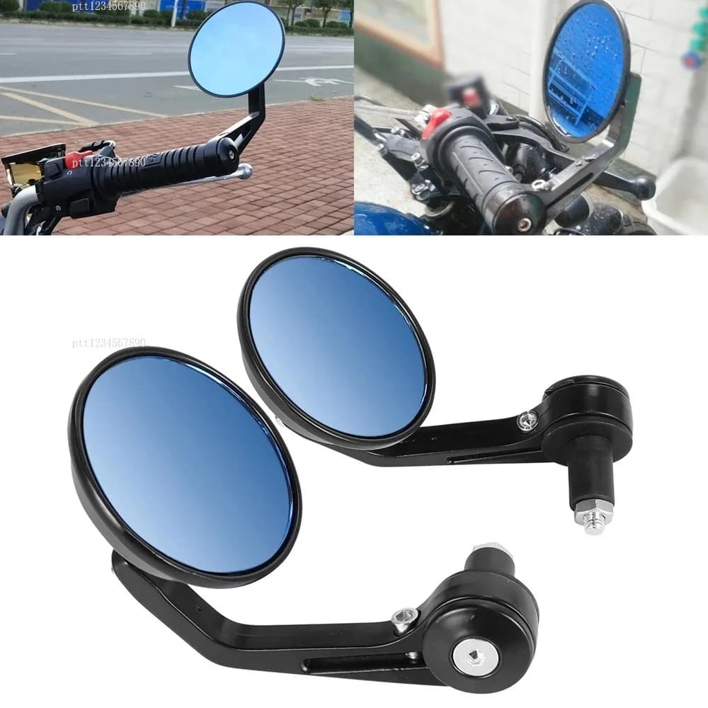Rétroviseur de guidon de moto 7/8 22 mm, rétroviseur latéral universel rond Cafe Racer rétro, 360 °   Rétroviseur grand angle pour Harley Honda