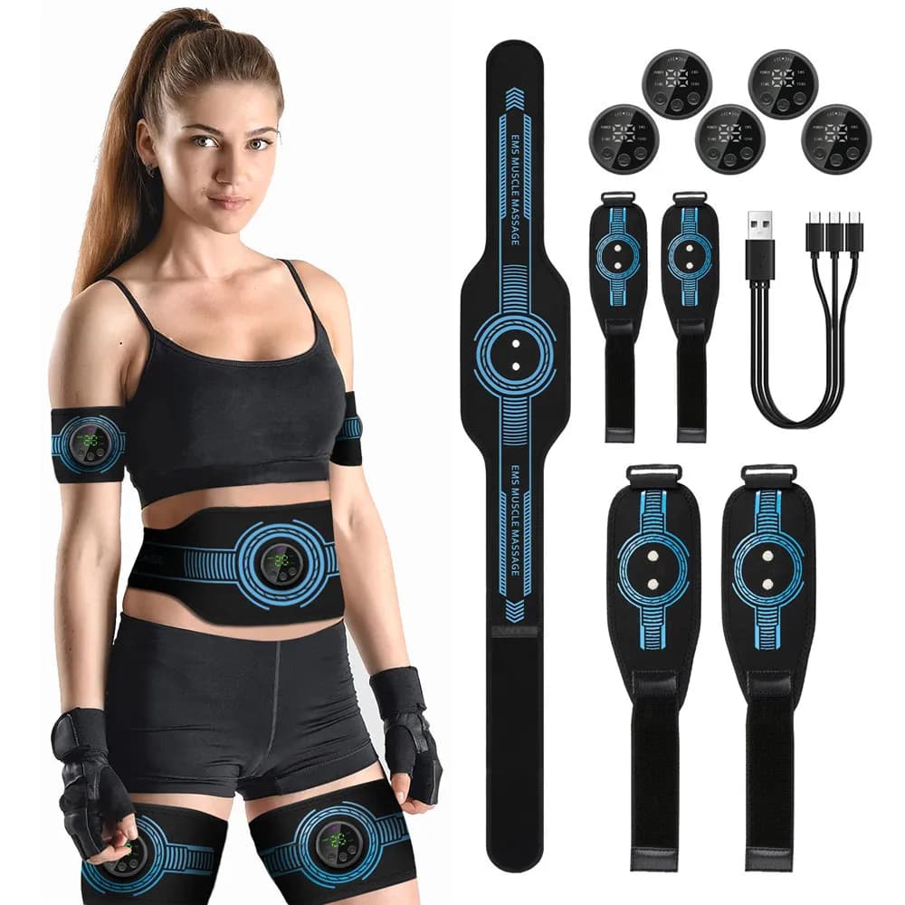 Ensemble de ceinture de massage EMS, appareil de fitness abdominal, ceinture intelligente, entraîneur d'épaisseur musculaire complet du corps,