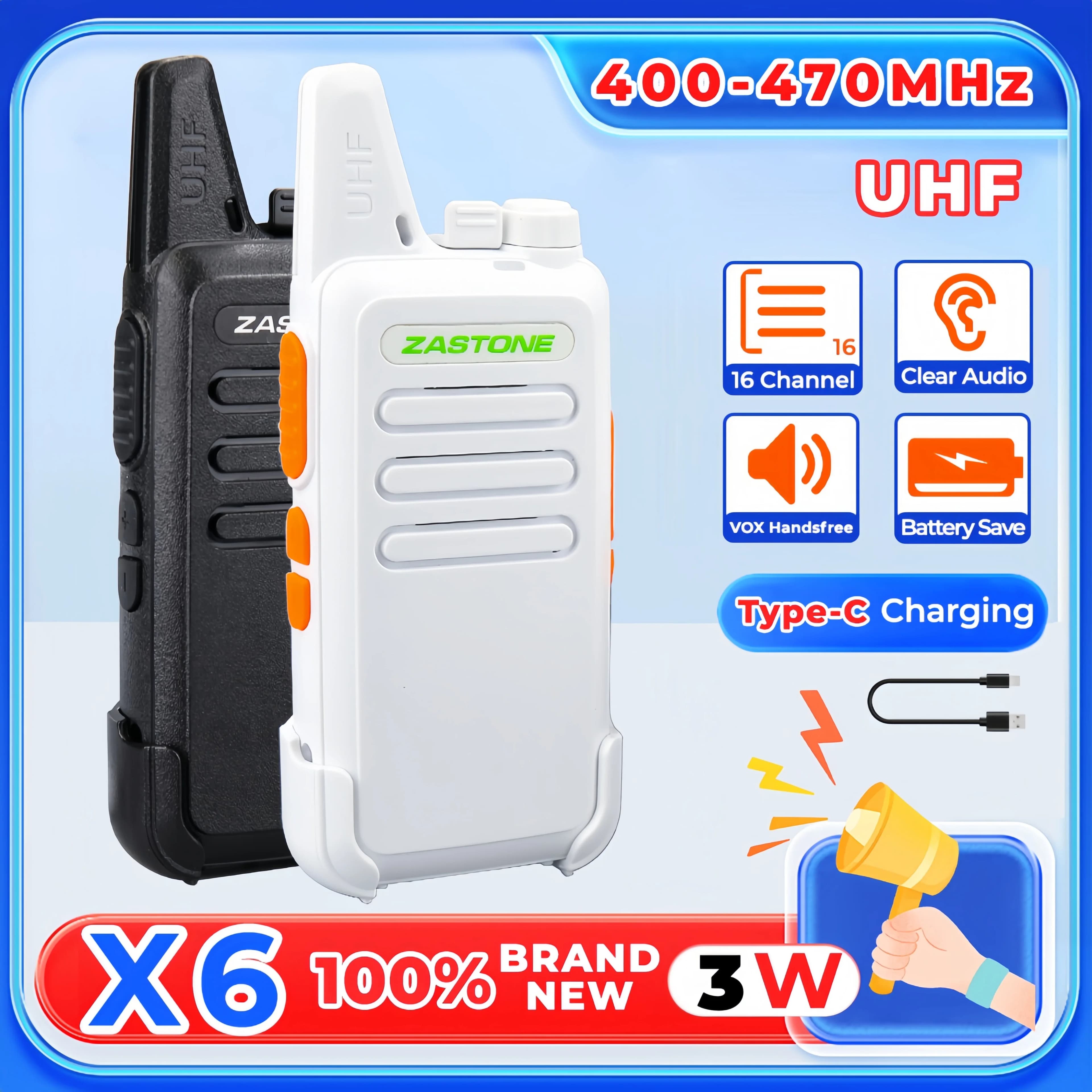 Zastone X6 Mini Talkie-walkie UHF 400-470MHZ 3W FM Radio portable bidirectionnelle / Radio amateur / Talkie-walkie léger pour enfants