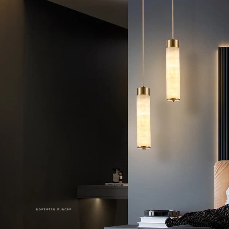 Lampe LED Suspendue en Marbre Naturel et Laiton localité au Design Nordique, Luminaire Décoratif d'Nik, Idéal pour un Bar, une Salle à Manger ou
