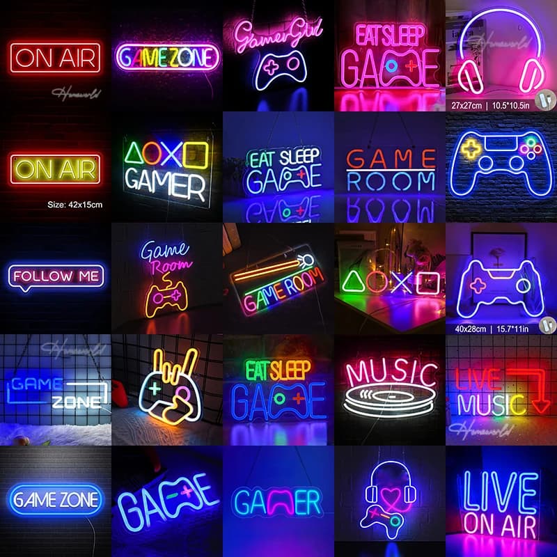 Enseigne au néon de jeu à LED, veilleuse à poignée de jeu, zone de jeu, salle de musique, logo d'entreprise personnalisé, décor de bar, boutique