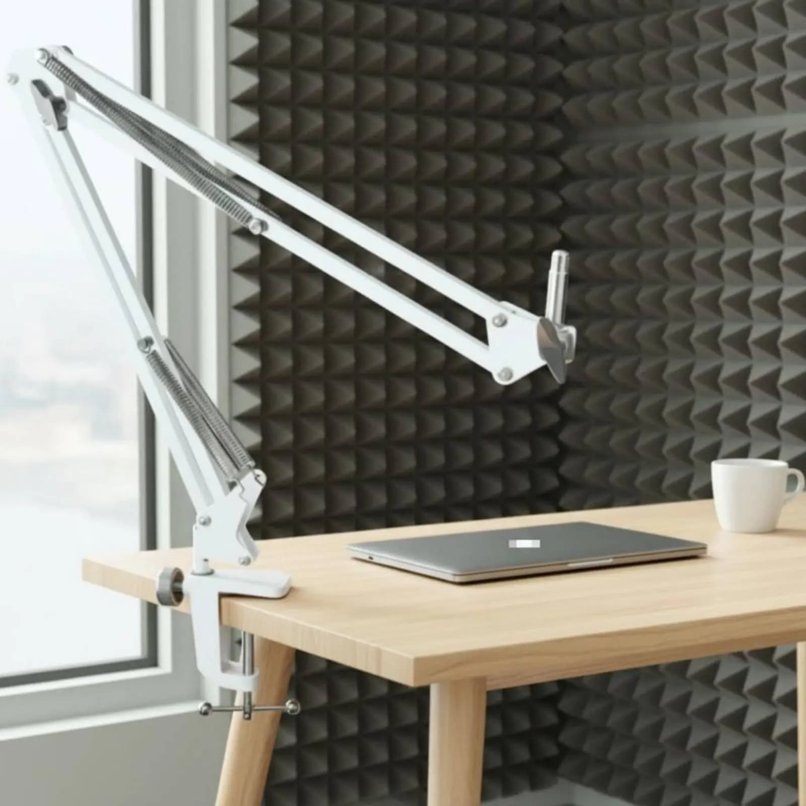 Support de bras pour enregistreur audio blanc avec filtre anti-vent en U, support de micro réglable pour enregistreur audio de bureau, rotation à