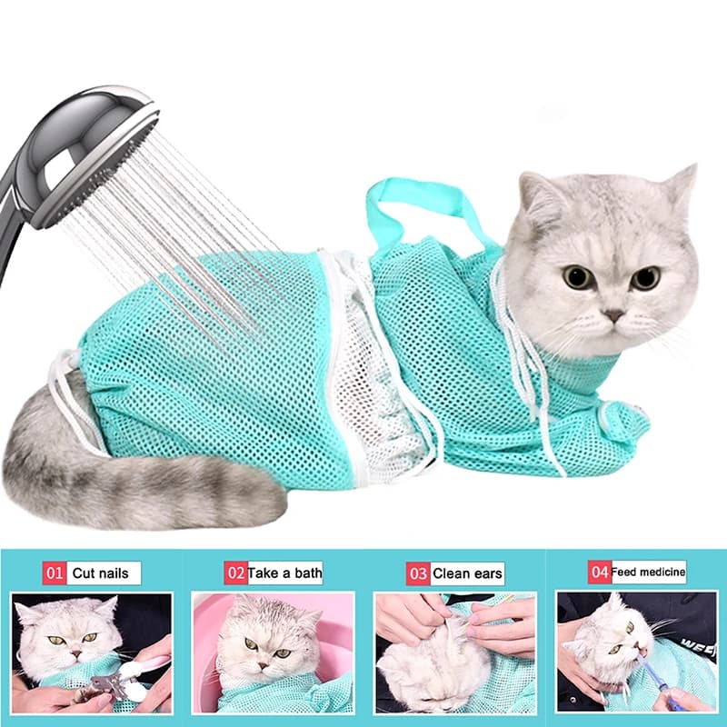Sac de Douche pour Toilettage de Chat en Maille de Polyester, Sacs de Lavage en Maille Réglables, Sac de Contention pour Chats, Empêche les