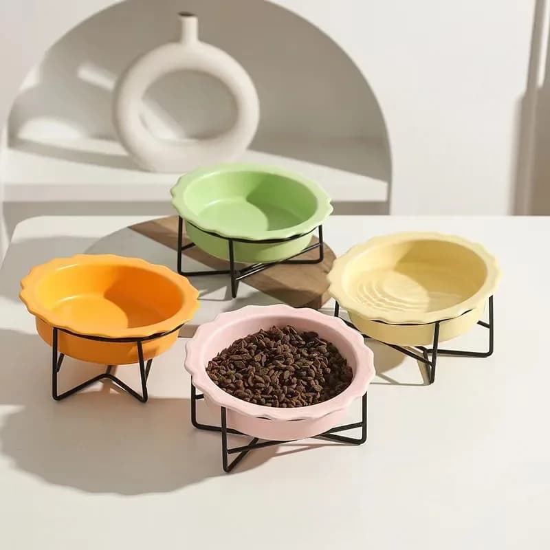 Filles en céramique pour chat, bol à boire pour chat, protecteur de cou de macaron, bol de nourriture de grande capacité pour éviter les