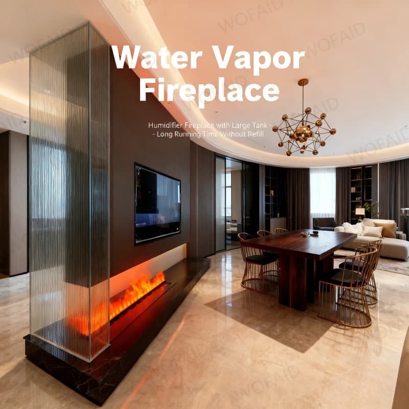 Cheminée 3D atomisée intelligente pour maison connectée avec flamme LED colorée, effet de brûleur à bois et son de craquelure, uniquement