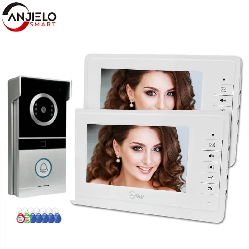 AnjieloSmart 7 ''TFT couleur filaire visiophone système d'interphone pour maison intérieure moniteur vidéo sonnette IR Vision nocturne