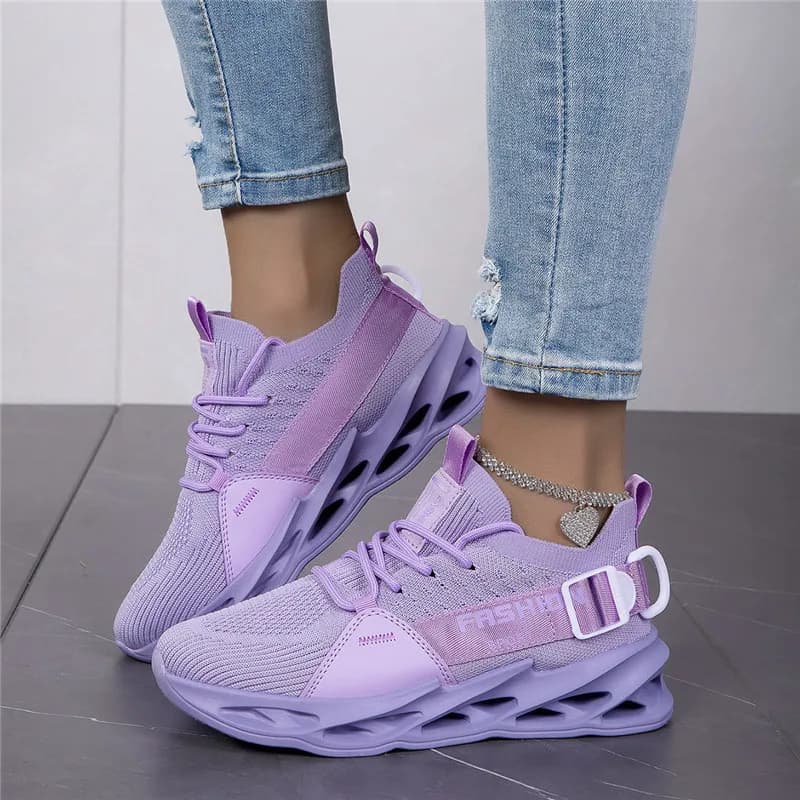 Chaussures de sport décontractées violettes tendance pour femmes et hommes, baskets de course à semelle lame, grandes tailles 48, légères et