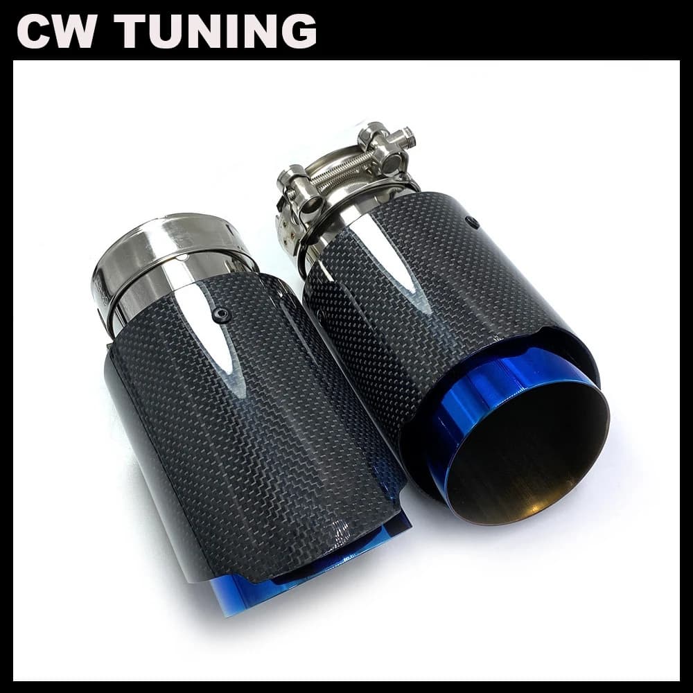 Silencieux en carbone simple brillant pour BMW Benz Audi Porsche, tuyau bleu à pointe unique, CX-4 E71 E46 E60 E90, 1PC