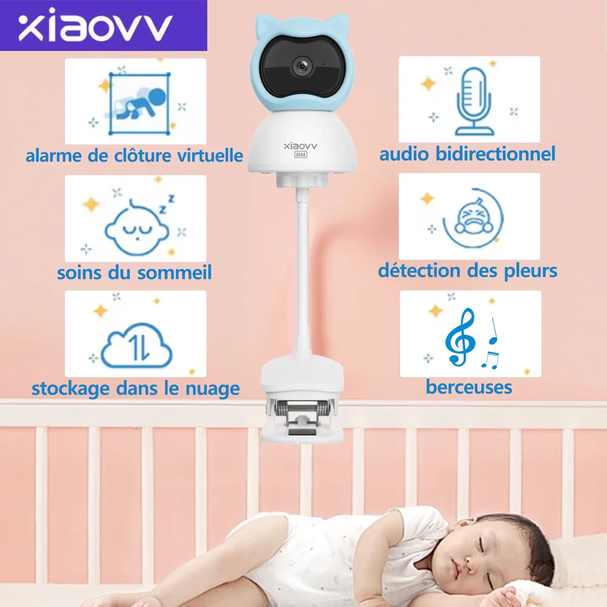 4MP WiFi xiaovv intérieur bébé moniteur bidirectionnel Audio détection de mouvement Vision nocturne bébé caméra pour la sécurité à la maison