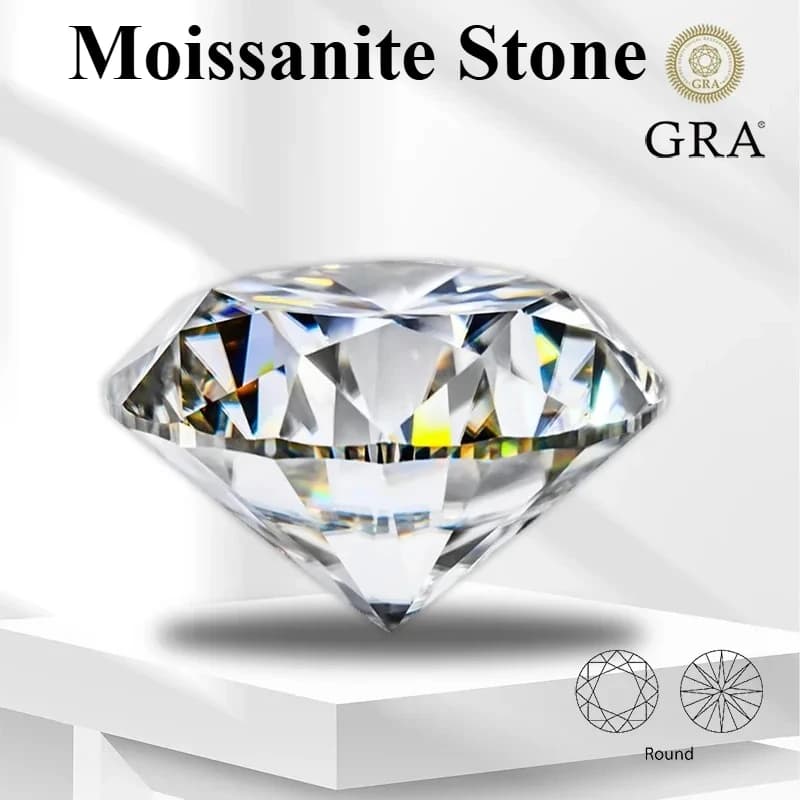 Pierre de Moissanite Ronde Couleur D VVS1 0,1ct-12ct, Pierre Précieuse de Laboratoire, Breloques et Bijoux, Passe le Testeur de Diamant avec
