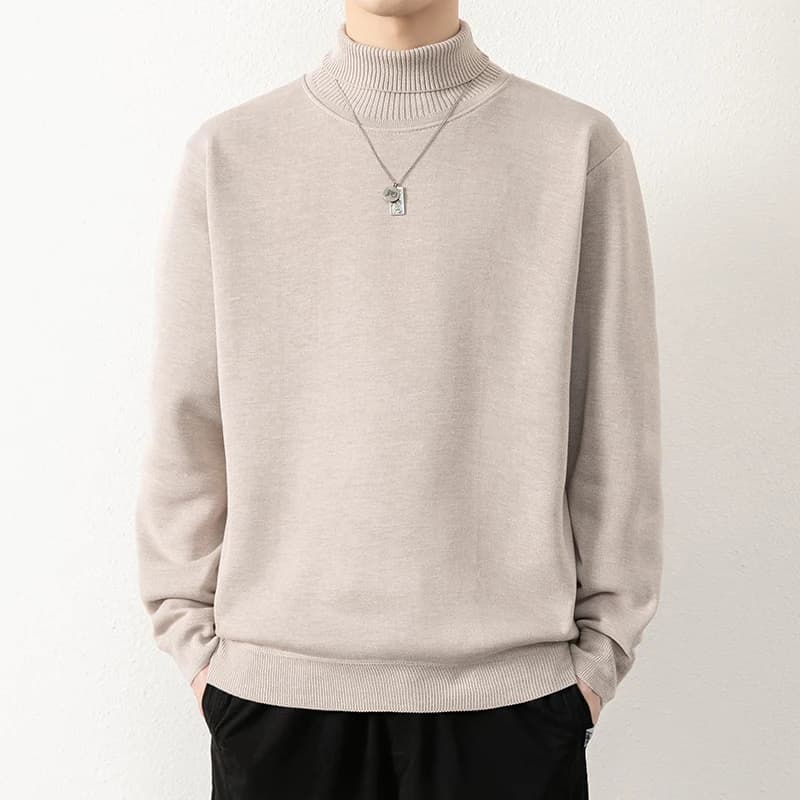 Pull d'hiver épais et chaud pour homme, tricot classique, chemises à fond solide, blanc, Beige, vêtements polaires coréens