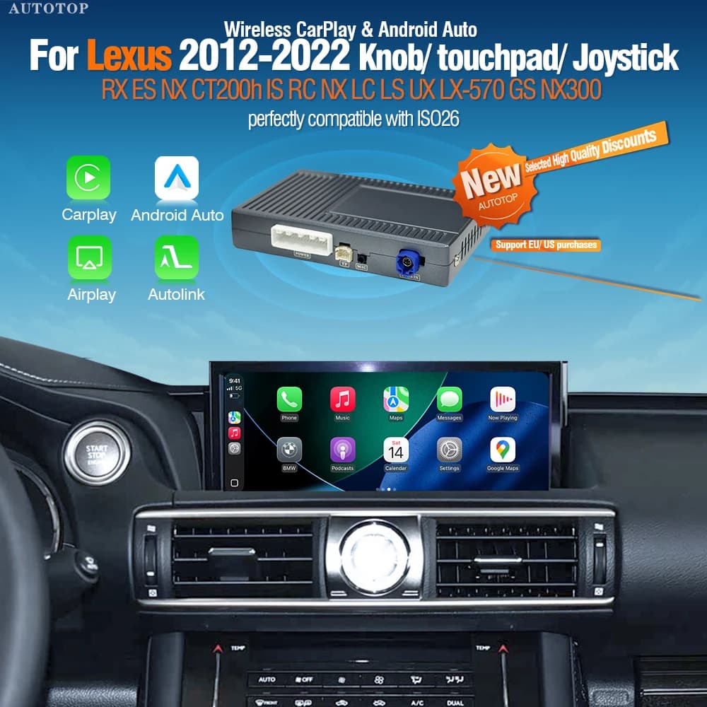 AUTOTOP CarPlay sans fil Android Auto pour Lexus NX RX IS ES GS RC CT LS LX LC UX GX 2012-2019 Fonctions Mirror Link Airplay Siri