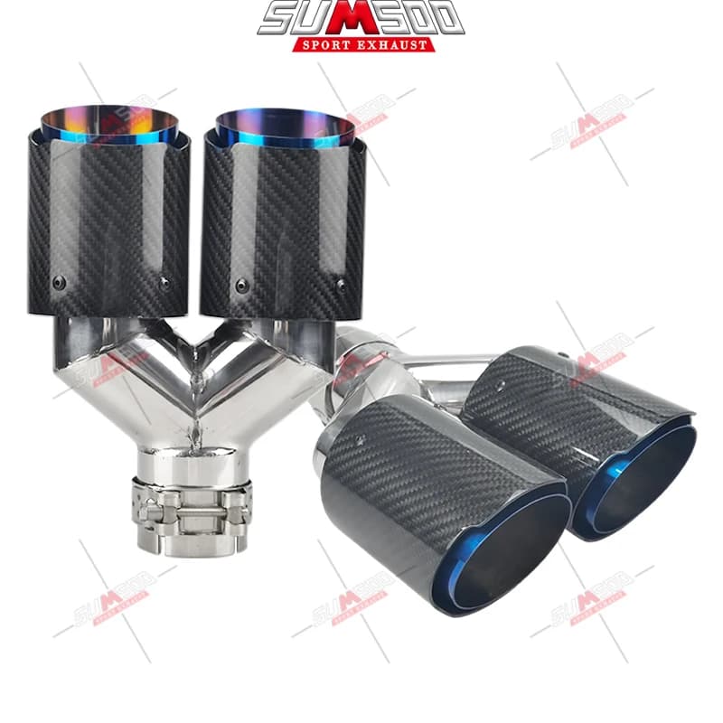 Embout d'échappement universel en Fiber de carbone + acier inoxydable, bleu brûlé, tuyau à Double extrémité pour voiture, 1 pièce