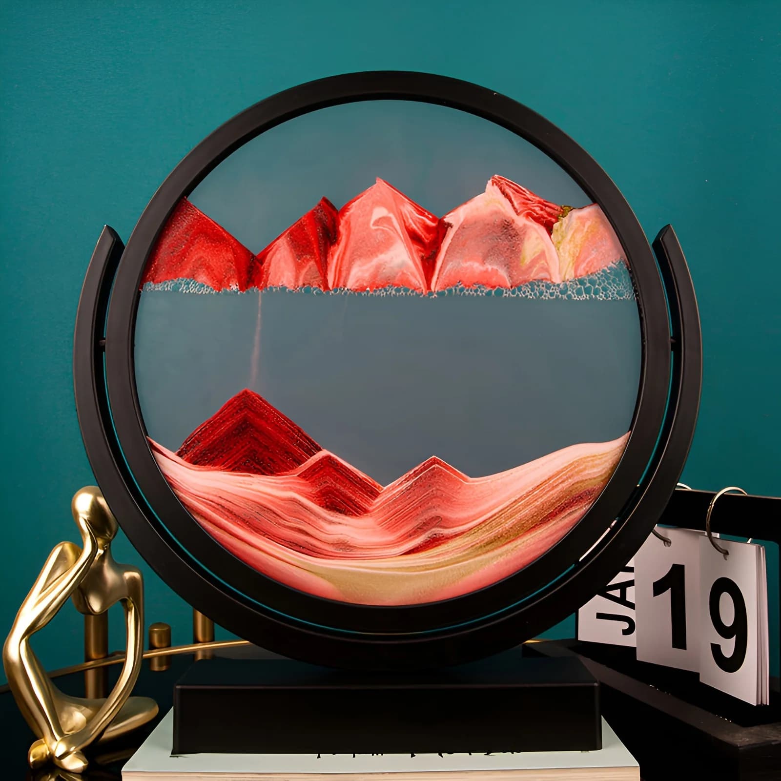 1 pièce Sablier en verre 3D de 8 pouces, design paysage montagne et eau courante, décoration artistique pour la maison, le bureau et le bureau de