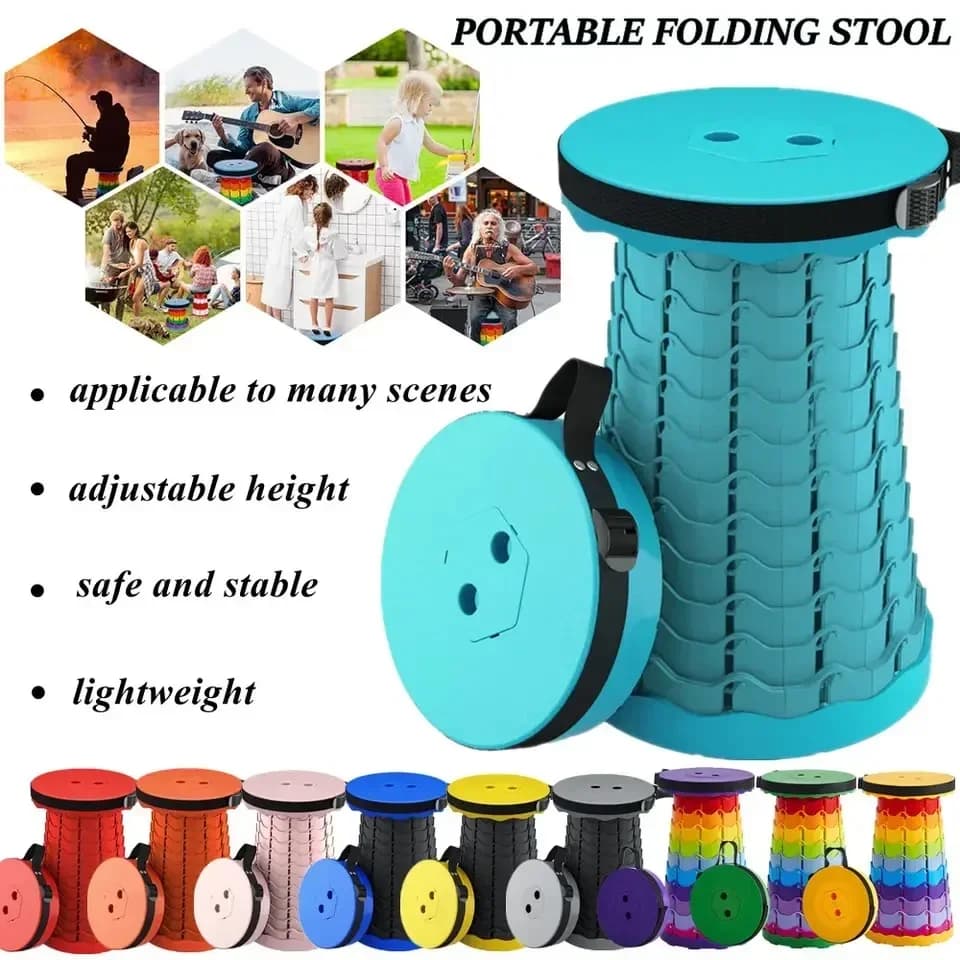 Tabouret télescopique pliant Portable, chaise de file d'attente de métro en plastique léger et pêche de Camping en plein air avec sac de transport