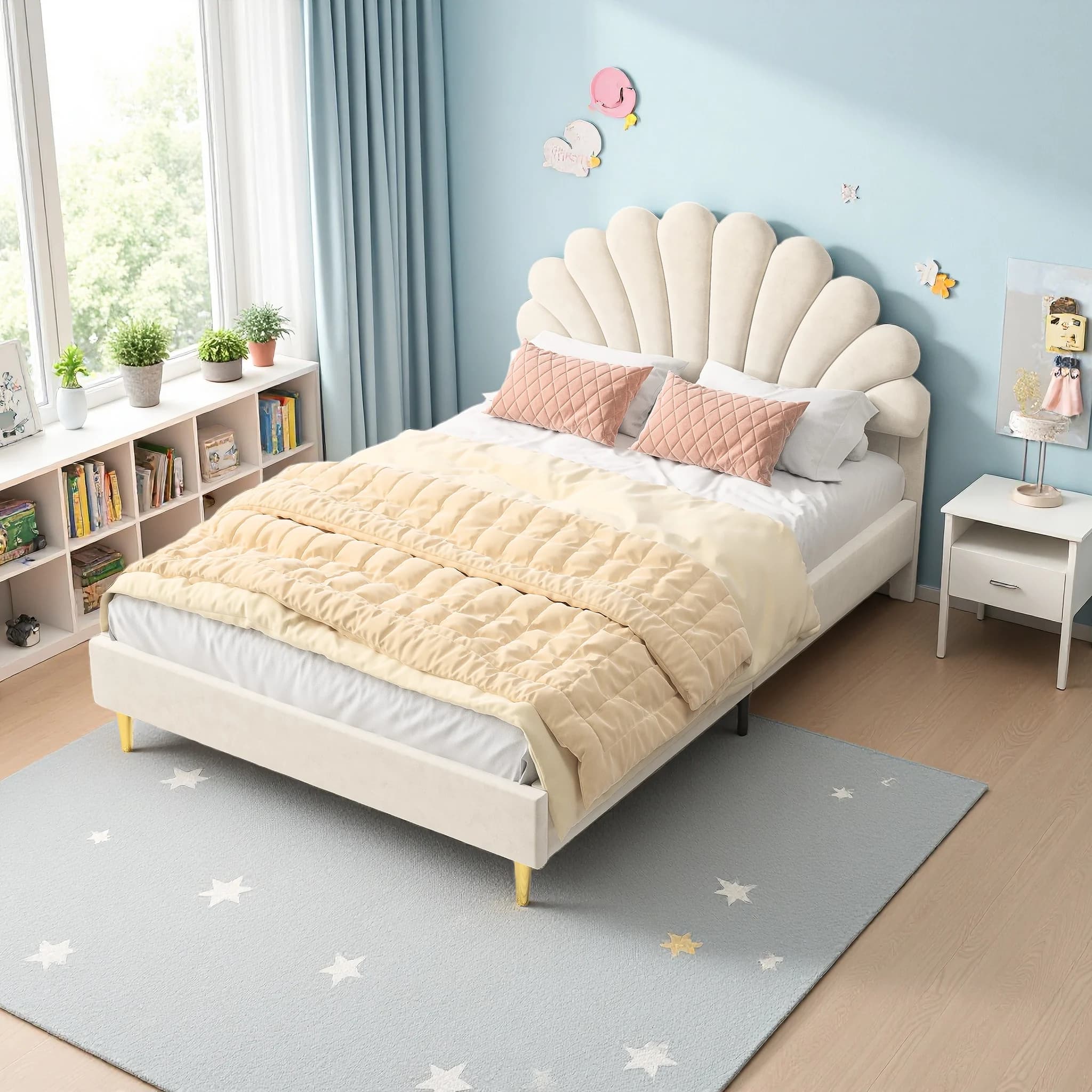 Lit Anajqaqia 140x200cm, lit capitonné, lit double pour adultes avec sommier à lattes et tête de lit, tissu en velours, beige