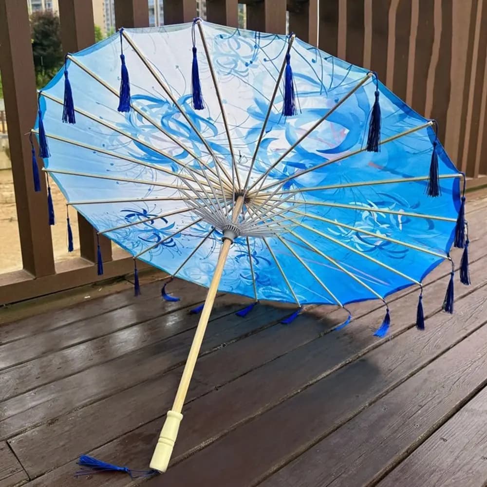 Parapluie à pampilles en tissu de soie de 70cm, Style chinois, imperméable, pour danse ancienne, coupe-vent, à main, pour femmes