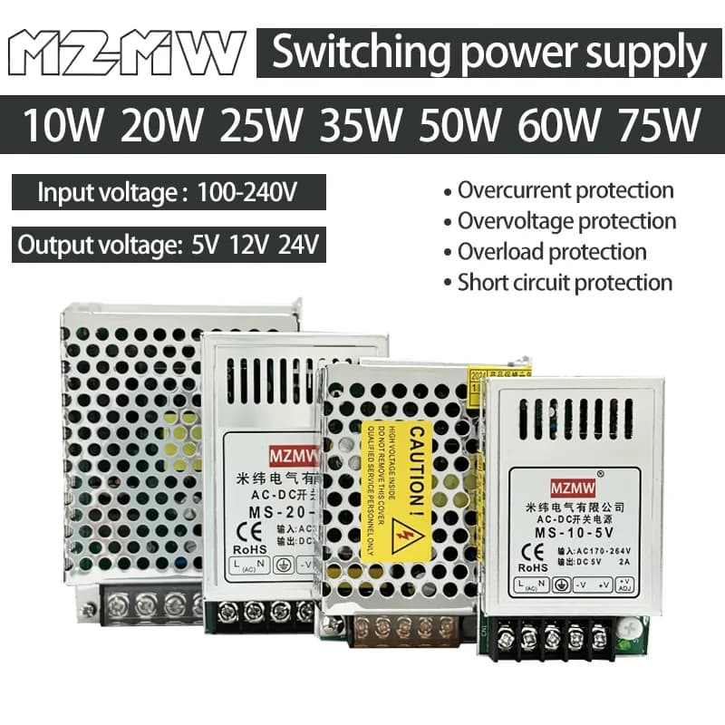 Alimentation de commutation à Protection Multiple, 10W 20W 25W 35W 50W 60W 75W AC 100-240V DC 5V 12V 24V, transformateurs d'entraînement de