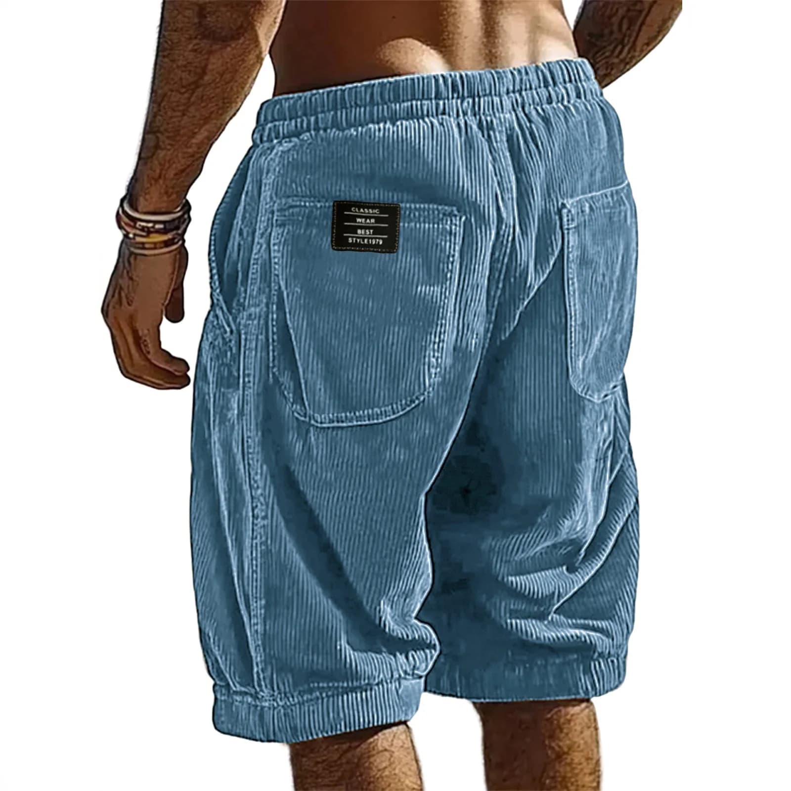 Shorts en velours côtelé vintage pour homme, couleur unie, décontractés, rayés, texturés, coupe droite, pour le quotidien et les loisirs, été