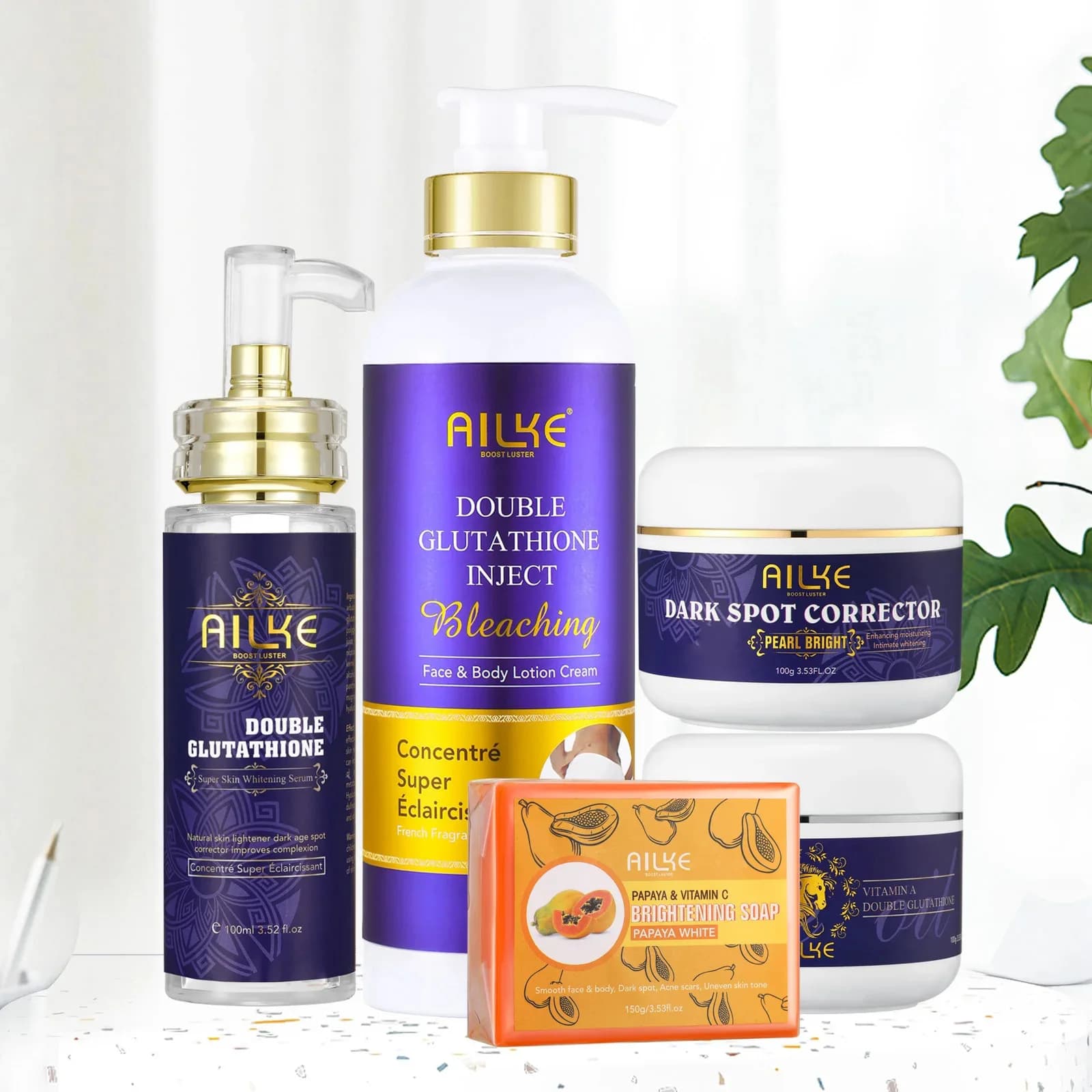 Ensemble de soins éclaircissants pour la peau AILKE Double Glutathione, éclaircissant, élimine les taches brunes, peau radieuse, hydratante, lisse