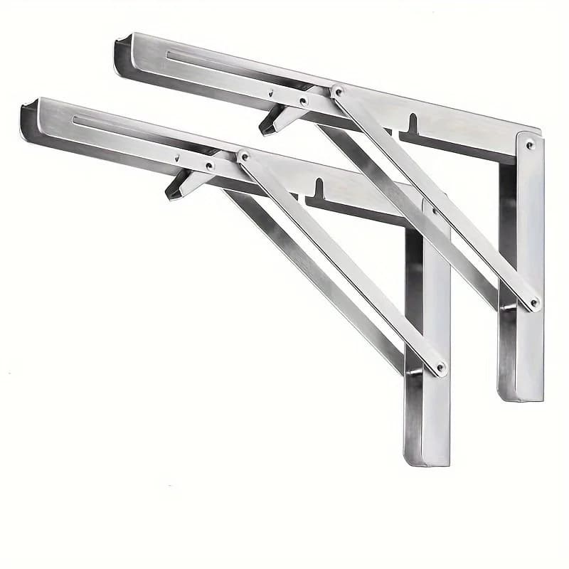 Support d'étagère pliant robuste, 2 pièces, support de trépied en acier inoxydable, support mural peu encombrant, capacité de charge de 550 lb