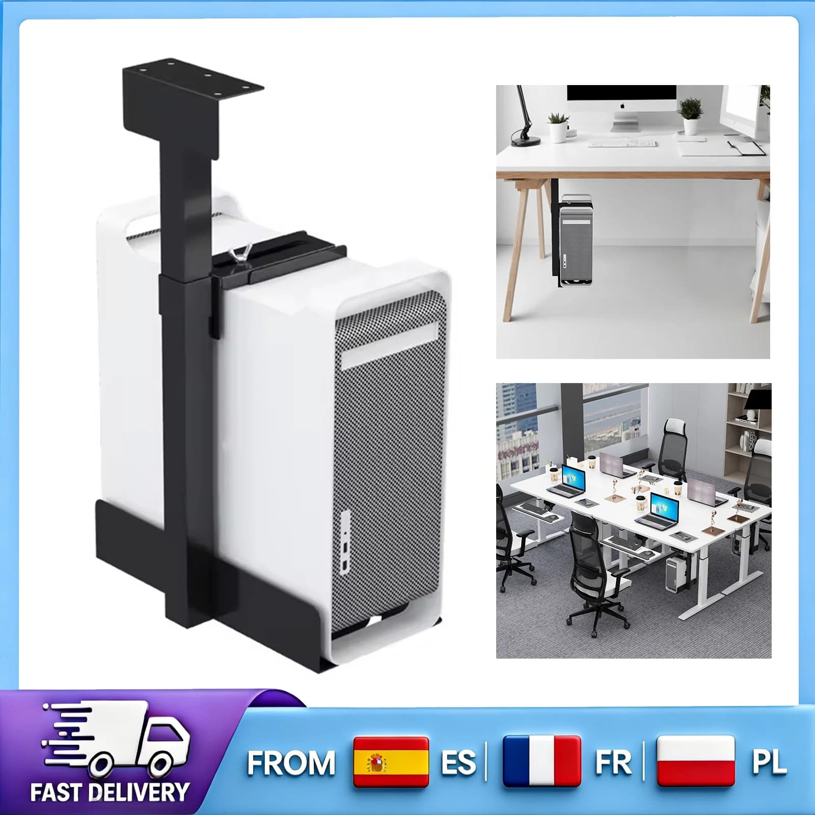 Support PC mural/sous-bureau, taille réglable pour la plupart des boîtiers d'ordinateurs, capacité de charge de 25 kg, 360° °   Rotation