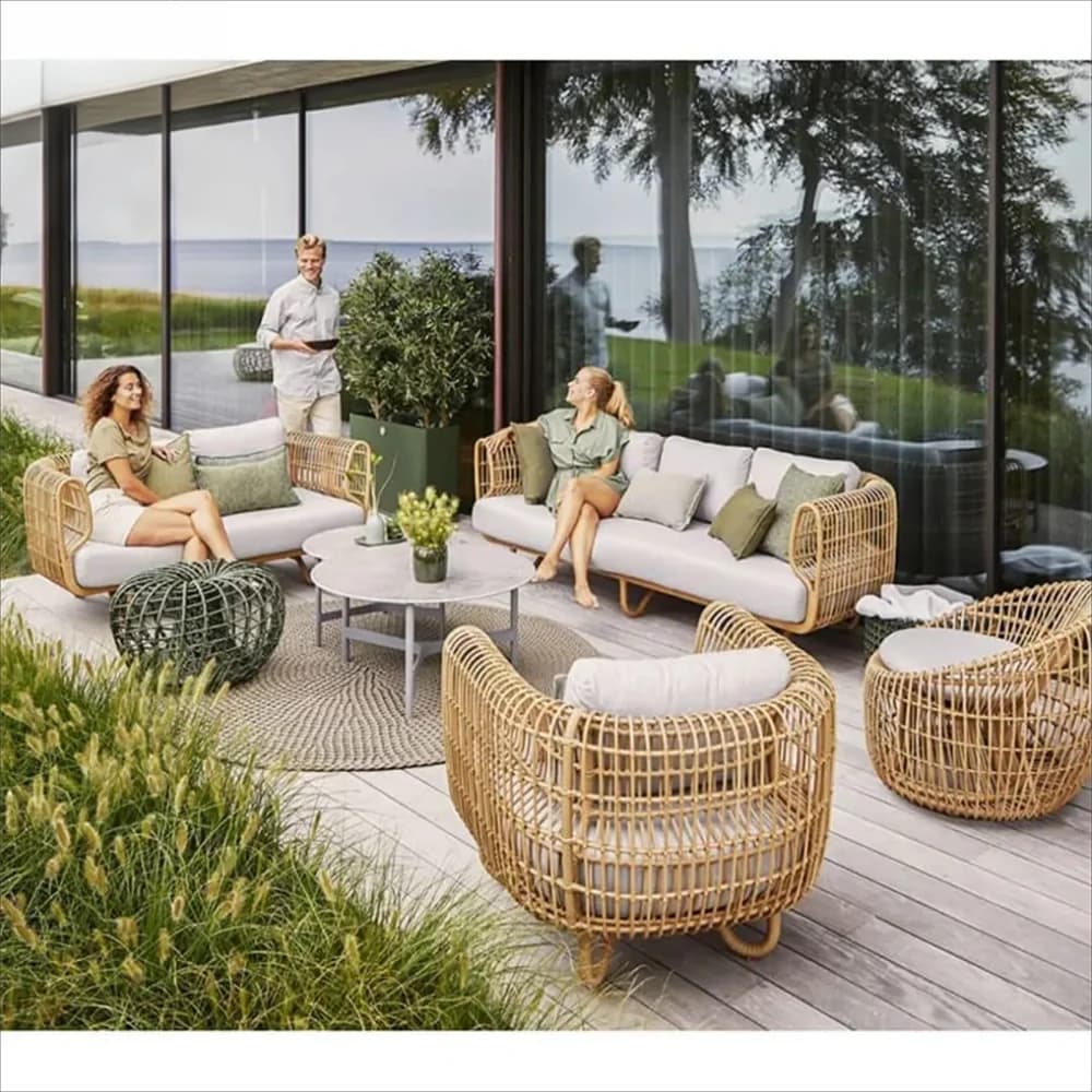 Mobilier de jardin d'extérieur, cadre en aluminium de haute qualité avec tissage de rotin PE, coussin en mousse à rebond élevé, résistant aux