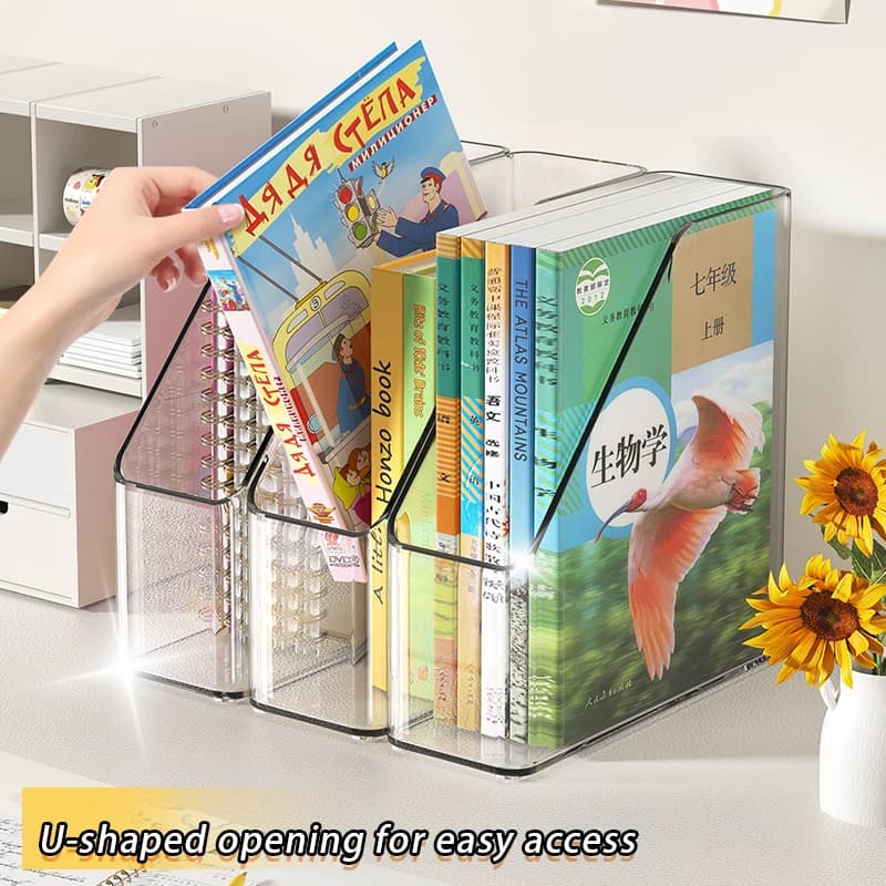 Porte-fichiers vertical, organisateur de bureau en PET transparent et bacs de rangement pour magazines, classeurs, cahiers, enveloppes, multi-purpage