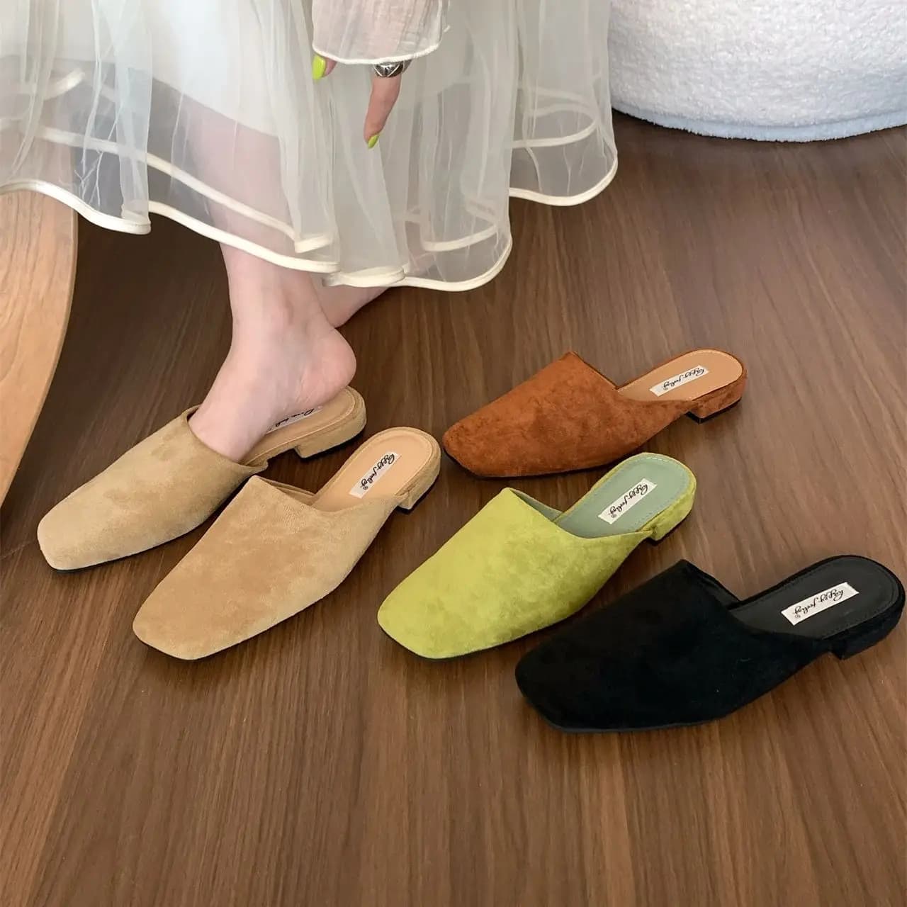 Bailamos-Pantoufles de Luxe à Talons Bas pour Femme, Chaussures Muller à Bout Carré, pour l'Extérieur, à la Mode, pour Été