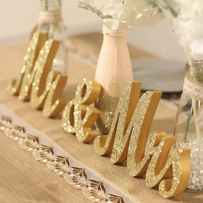 Décoration de mariage Mr & Mrs, lettres en bois, signe pour décoration de Table de mariage, ornements de bureau pour la maison, accessoires Photo