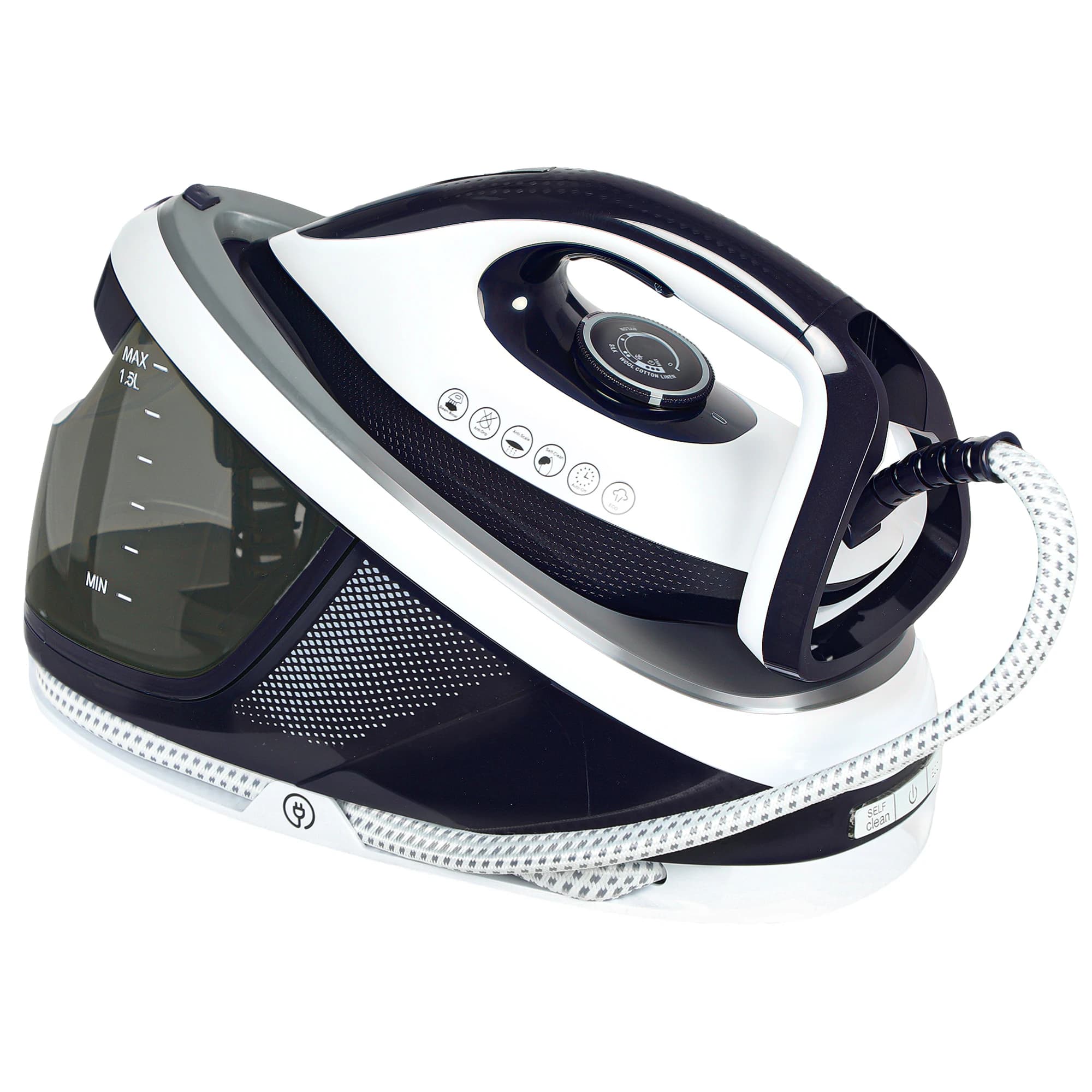 Centre de repassage Homcom 2600W 100 G/Min 8 barres fonction écologique semelle en céramique système anti-calcaire réservoir amovible 1,5 L bleu