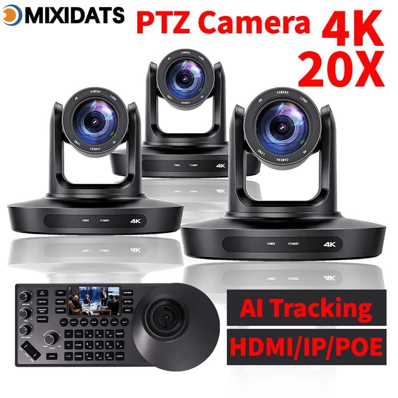 Kit de caméra PTZ 4K avec zoom 20x pour vidéoconférence, réunions d'église, diffusion en direct, contrôleur de caméra PTZ pour