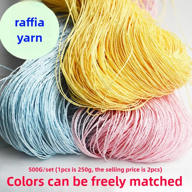 500g/set Raffia Yarn Natural for Hand Knitting Crochet Summer Hats Hook Straw Sandals Bags DIY Paper Grass Cotton Thread Beige
