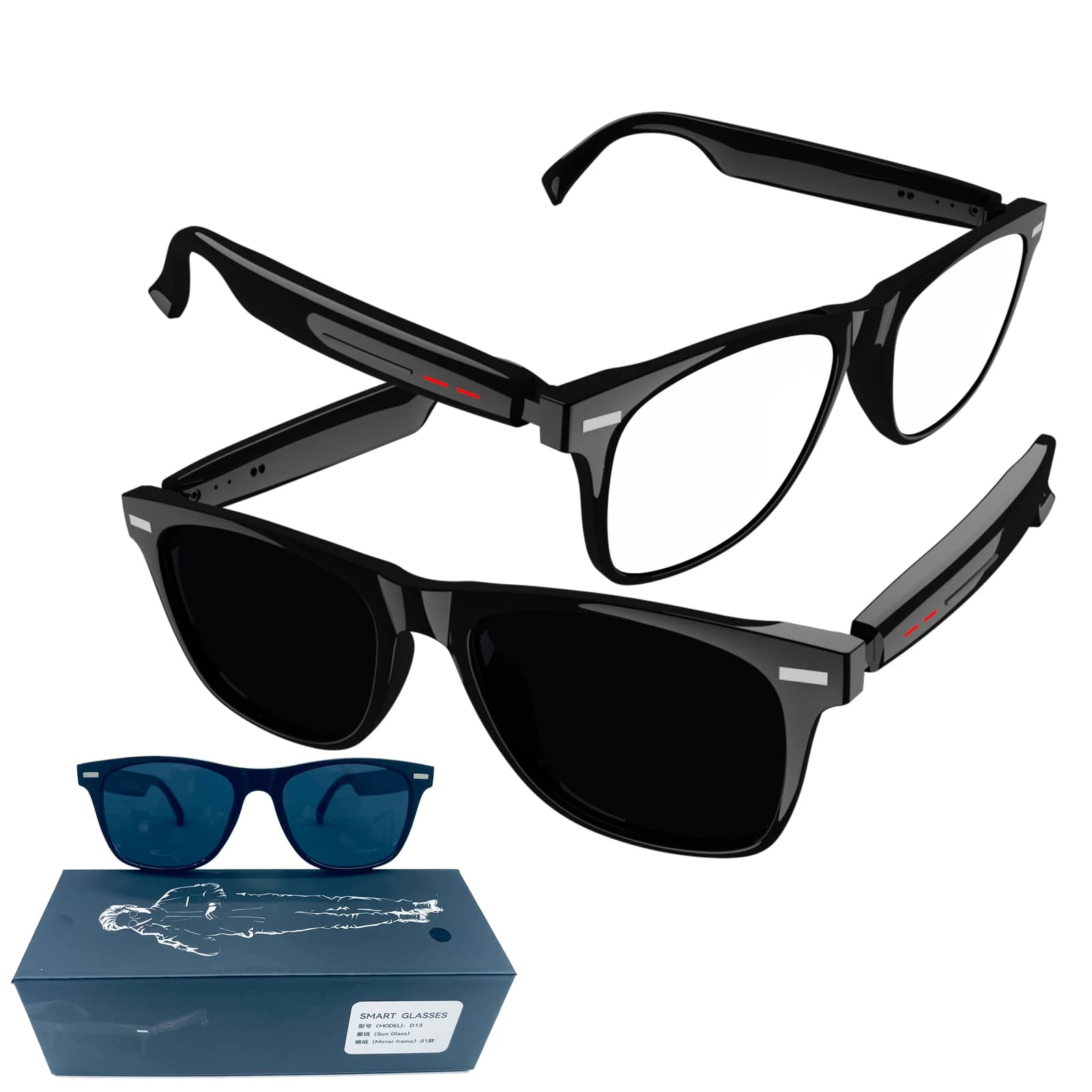 Lunettes intelligentes Bluetooth appel musique caméra à distance prise de vue micro stéréo hommes lunettes de soleil tactiles AI Assistant vocal