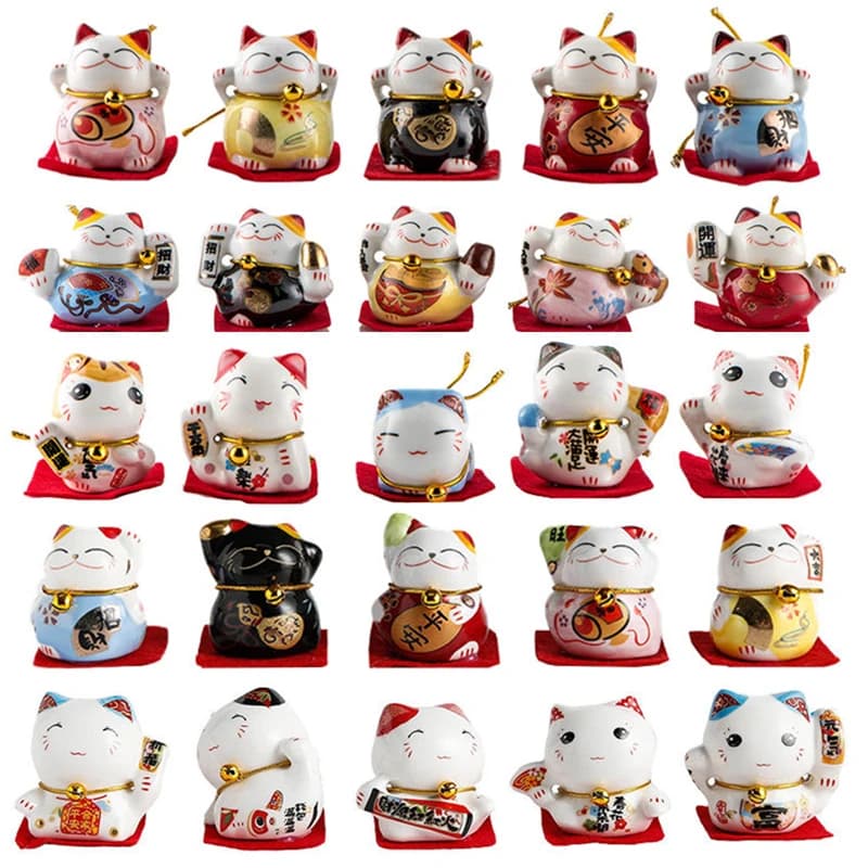 Mini chat porte-bonheur en céramique, 5 pièces, décoration de maison et de voiture, Feng Shui, mignon Maneki Neko, décor de bureau, chat