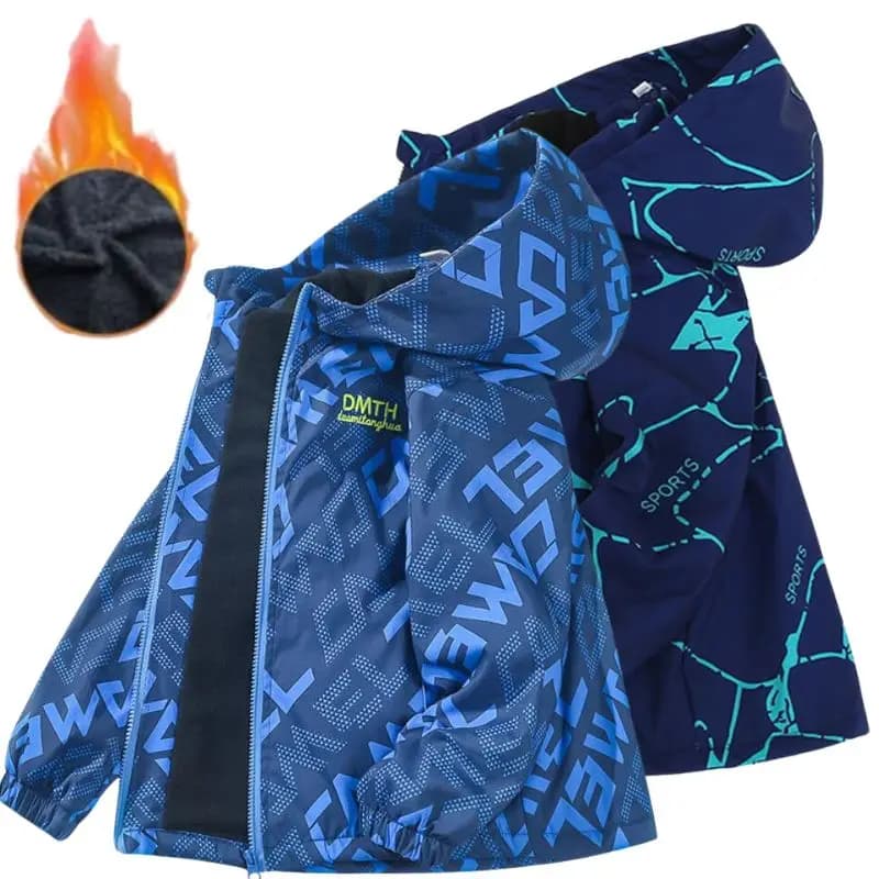 Veste d'extérieur épaisse pour garçons, imperméable, à la mode, vêtements chauds pour enfants, coupe-vent d'automne, manteau à capuche