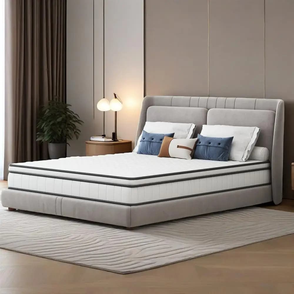 Rosahqnda matelas à ressorts ensachés matelas à noyau mousse à mémoire de forme moyenne tissu 3D respirant ergonomique