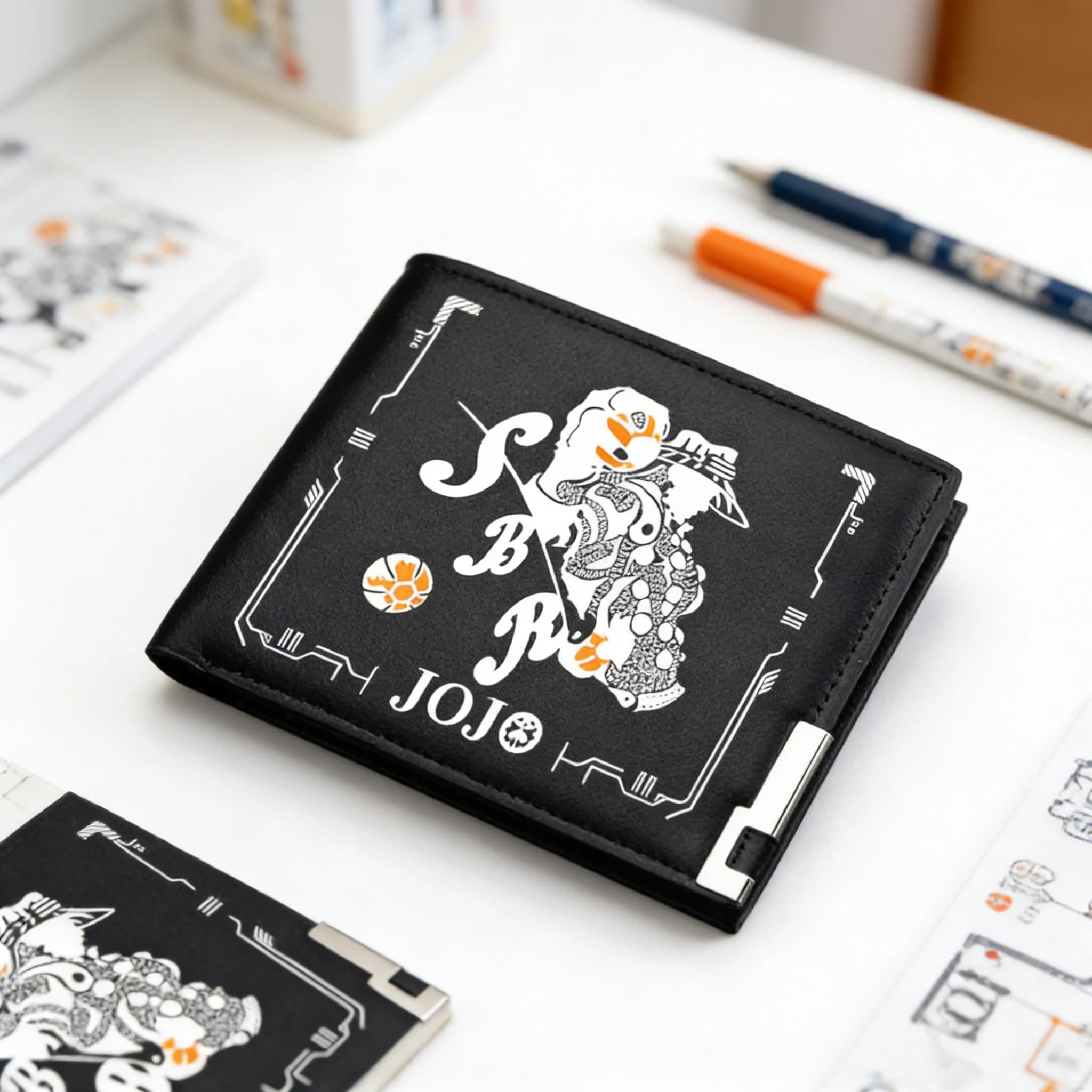 JoJo's Ives Arre Adventure Anime Short Wallet, Kujo Jotaro Cartoon, Black Money Bag, PU Leather Purse, Unisex ID Card Holder, Men