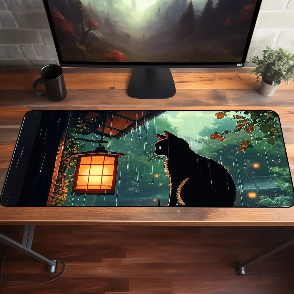 Tapis de bureau Anime, motif floral vert mignon Ghibli, grand tapis de souris Lofi, tapis de bureau japonais Cottagecore, décoration esthétique pour