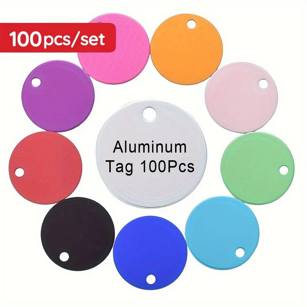 100 Étiquettes nominatives en aluminium pour chiens, porte-clés, plusieurs couleurs, logo personnalisé, gravure laser pour pendentif de