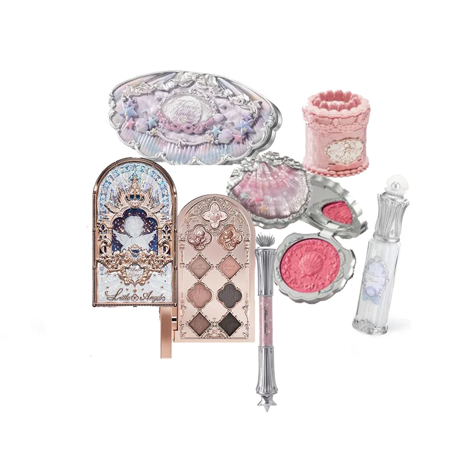 Coffret cadeau Flowerknows, ensemble de maquillage Little Angel, boîte complète, gloss à lèvres, fard à joues, bijoux coquillage, coffret cadeau