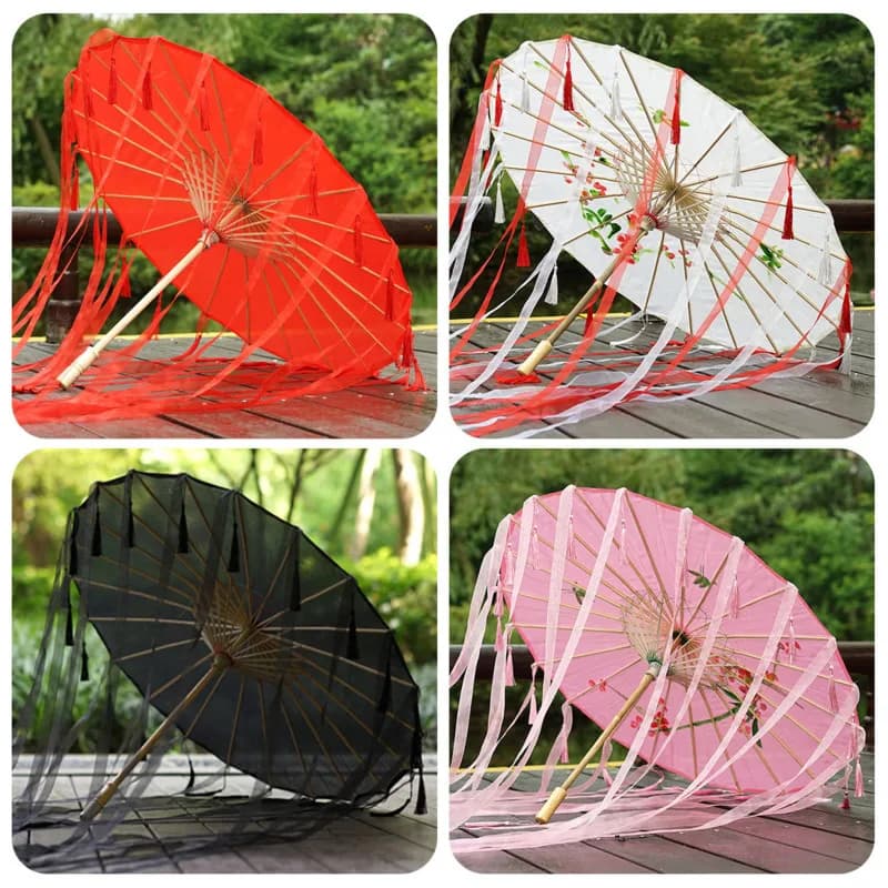 Filet rouge gland décoratif parapluie ruban parapluie tissu de soie parapluie Hanfu parapluie accessoires tir Performance Costume Parasol