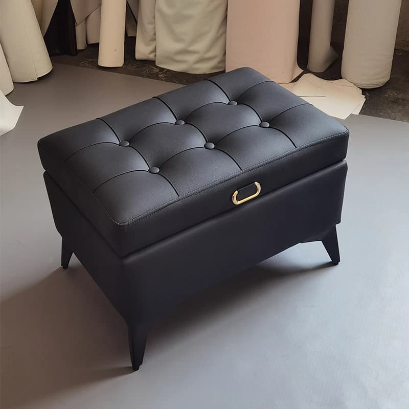 Pouf de rangement en bois massif, boîte de canapé de maison de grande capacité, banc d'extrémité de lit mobile en cuir, tabouret à chaussures