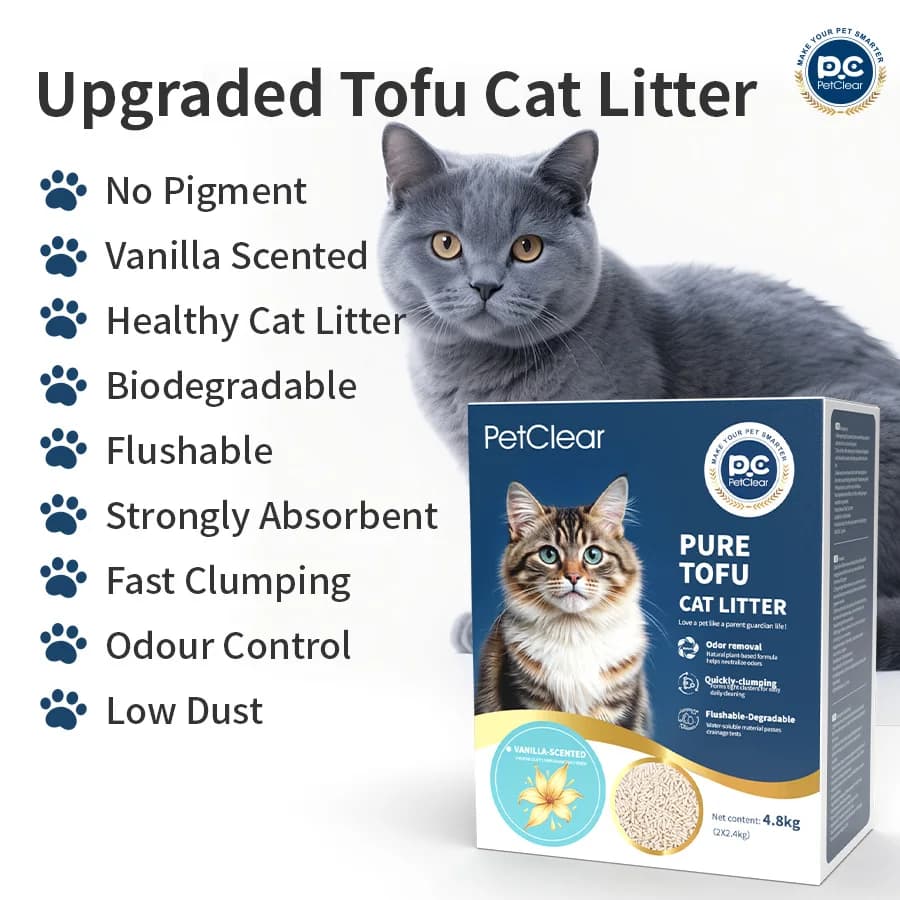 Litière pour chat PetClear au tofu, litière pour chat naturelle sans poussière, agglomérante, contrôle des odeurs, jetable aux toilettes,